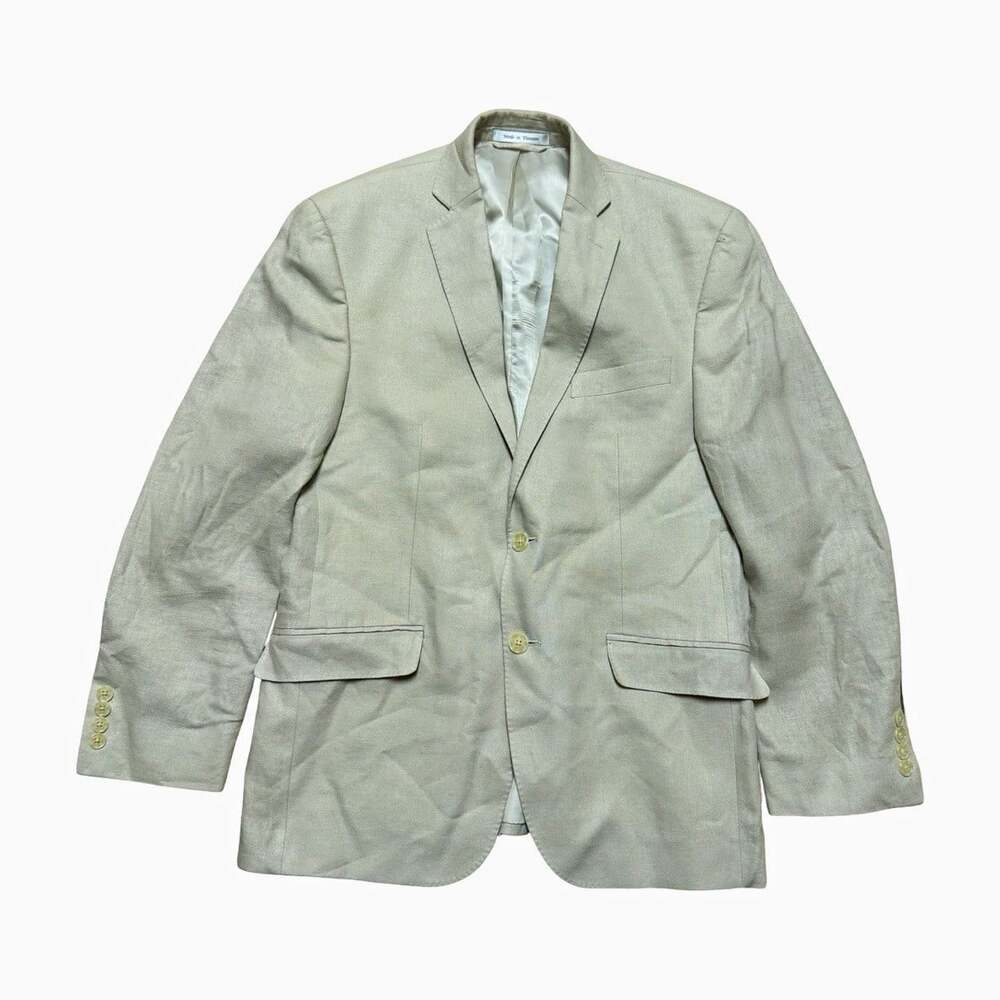 Michael Men’s Beige Linen Rayon Blazer 38S Two-Button Single Vent Notch Lapel